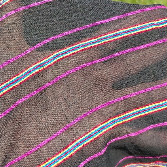Vintage Hand Woven Loomed Remnant Fabric Black Sheer Cotton Candy Striped 2.5 Yd - Picture 3 of 6